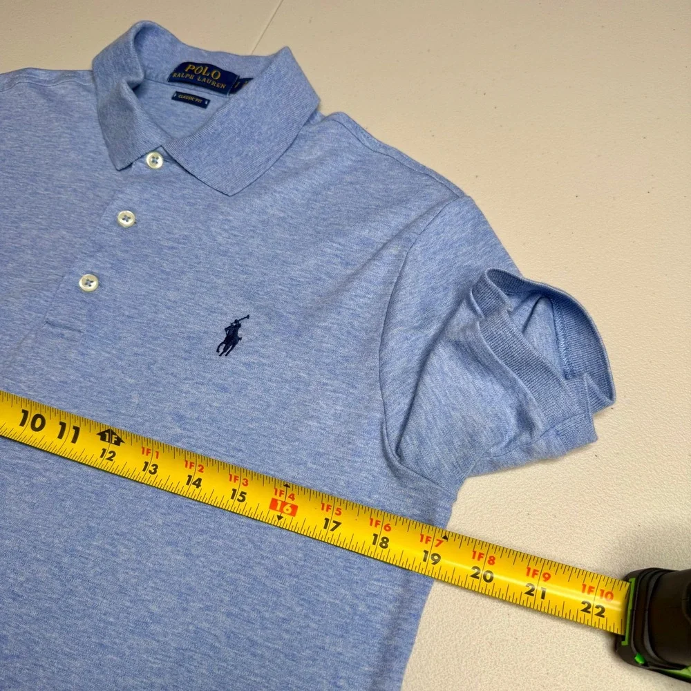 Polo Ralph Lauren Mens Small Classic Fit Polo Shirt Blue Heathered Short Sleeve
